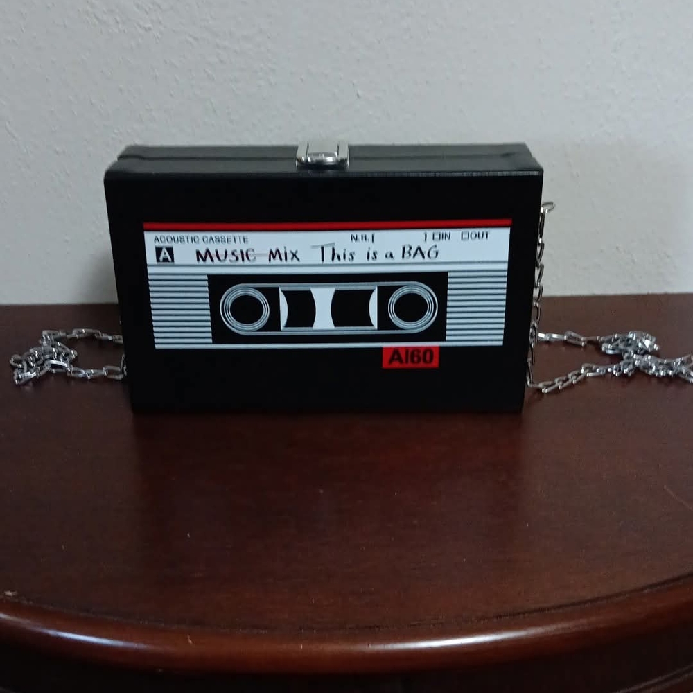 Retro Cassette Tape Crossbody Bag - Black